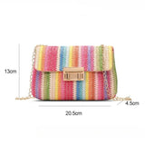 Women's Straw Rainbow Stripe Shoulder Crossbody Handbag With Chain Strap