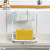 1PC Plastic Kitchen Towel Storage Rack With Sponge Drain Shelf