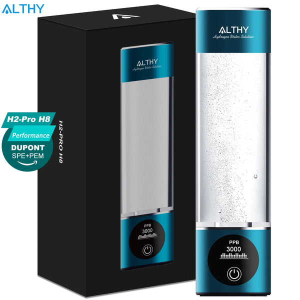 ALTHY Hydrogen Water Generator Bottle DuPont SPE+PEM Dual Chamber Maker lonizer Cup + H2 Inhalation device + PPB & Time Display