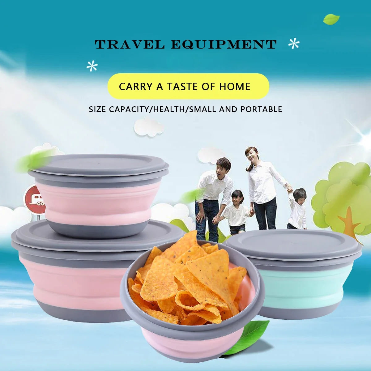 3 Pieces Silicone Folding Bowls with Lids