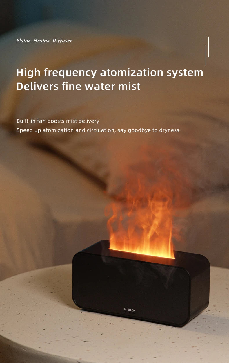 LED Simulation Flame Aroma Diffuser Mini Air Humidifier Machine With Timer