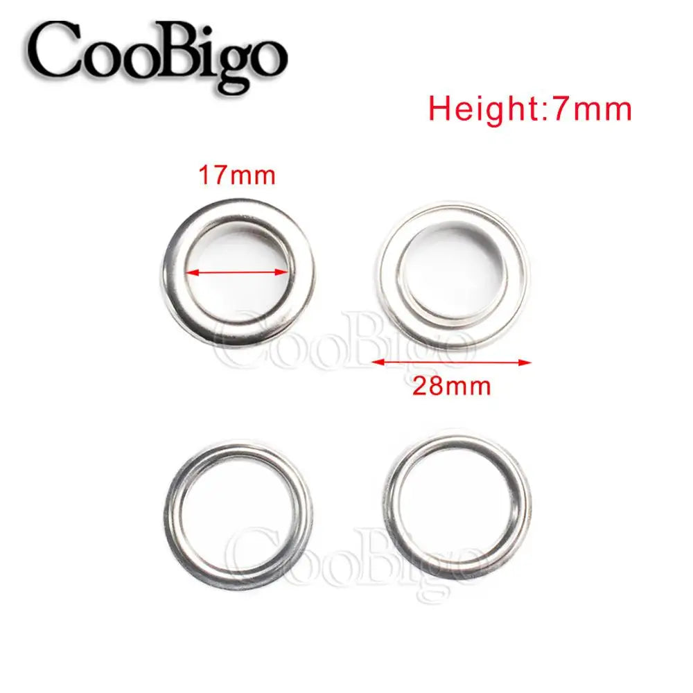 100/Set Metal Eyelet Grommet Rings Sizes 2mm 3mm 4mm 5mm 6mm 8mm 10mm 12mm 14mm 17mm