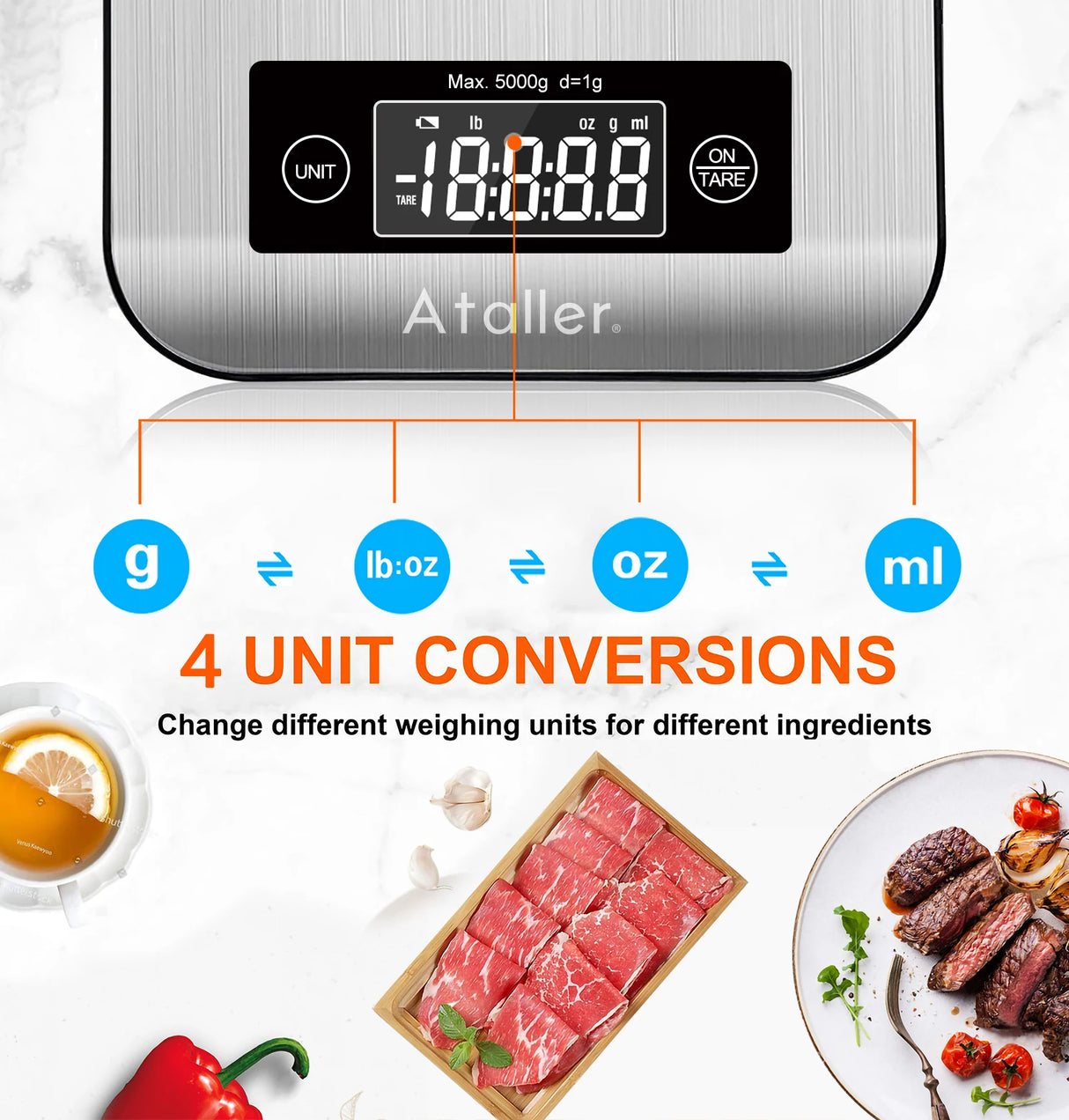 Ataller 5kg Stainless Steel Electronic Digital Bluetooth/Nutrition APP Food Scale