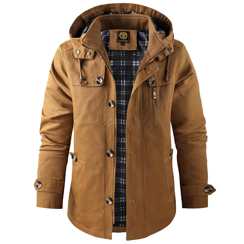 Men's Mid-length Hooded Multi-pocket Slim-fit Jacket