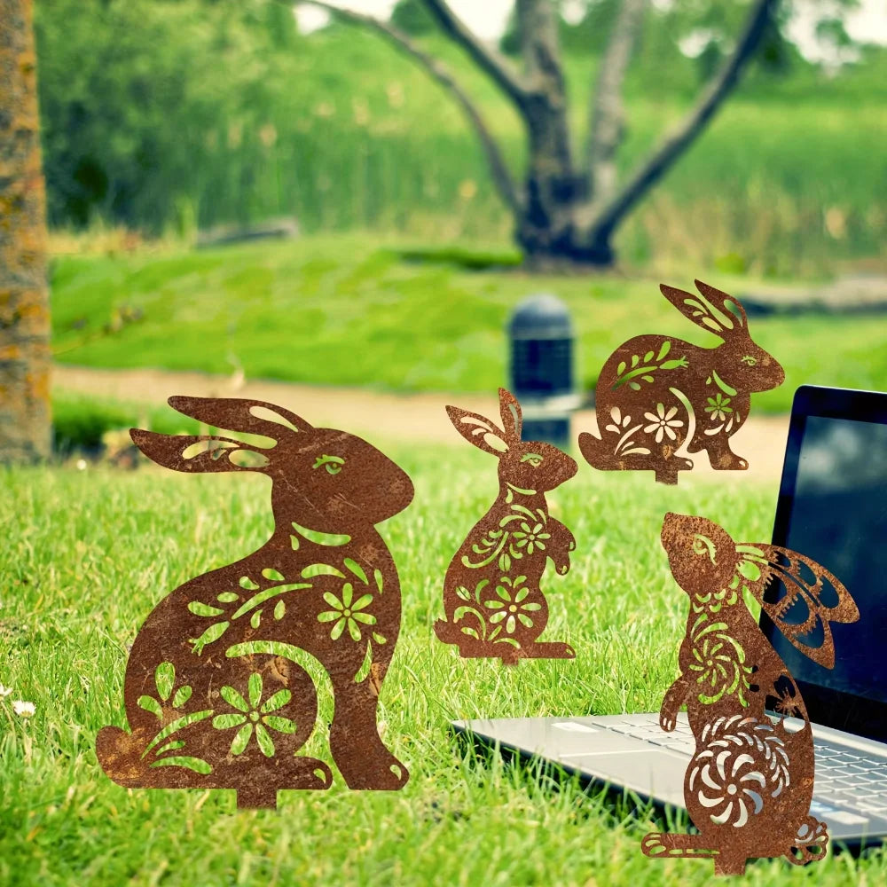 Outdoor Rustic Metal Garden Rabbit