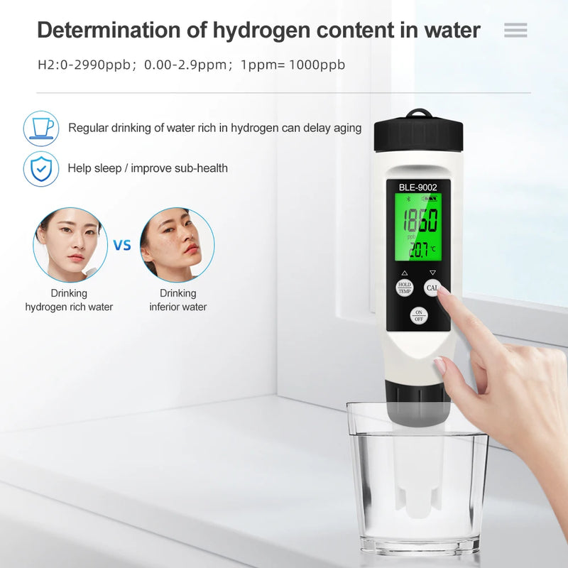 Blue Tooth H2 Hydrogen-rich Meter Lon 0-2990ppb ATC APP Online Monitor For Drinking Water Or Aquarium