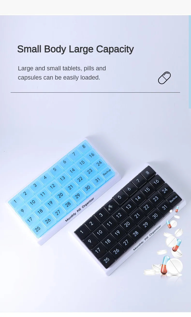 Portable 31 Days Medicine Box With Detachable Compartments
