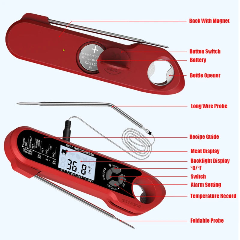 Digital Meat Thermometer With LCD Screen And Alarm Function