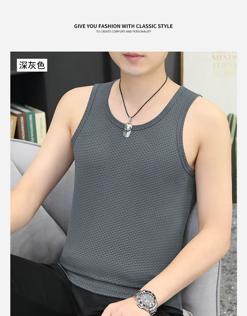 Men's Ice Silk Bamboo Knot Sleeveless Summer Mesh T Shirt