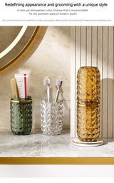 Light Luxury Diamond Pattern Travel Cup Toothpaste And Toothbrush Holder