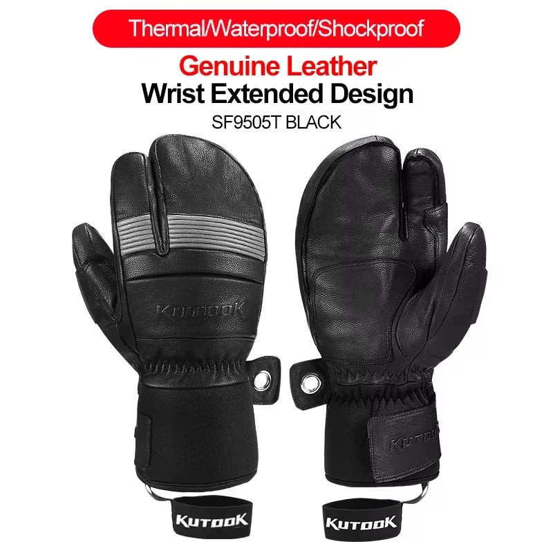 KUTOOK Men's Goatskin Leather Waterproof Thermal Gloves