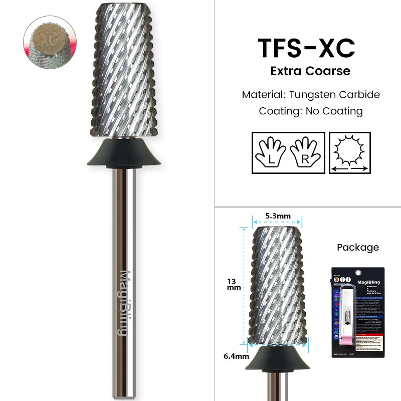 3/32" MagiBling Carbide Sharp 6.6mm Cross Cut Tapered Nails Bit For Acrylic Gel Remover