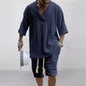 Men's Two Piece V-Neck Knitted Casual Shorts Set