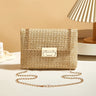 Women's Woven Straw Shoulder Bag With Chain Strap and Buckle Clutch Closure
