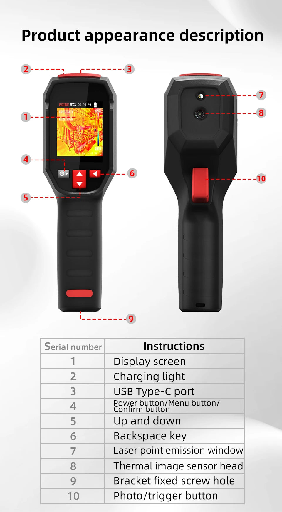 BSIDE Thermal Imager Camera HX1 Laser Thermographic HD Display For Circuit PCB Repair Pipeline Detection Medical Laser position