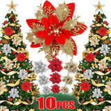 Christmas Artificial Silk Flowers with Clips for Xmas Tree Hanging Ornaments.