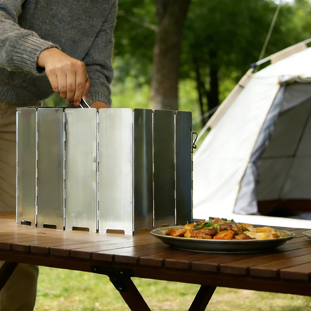 Foldable Aluminum Outdoor Cooking Wind Screen with Storage Bag for Camping