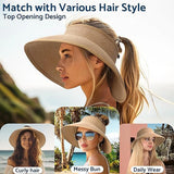 Women's Foldable Ponytail Straw Travel Sun Hat