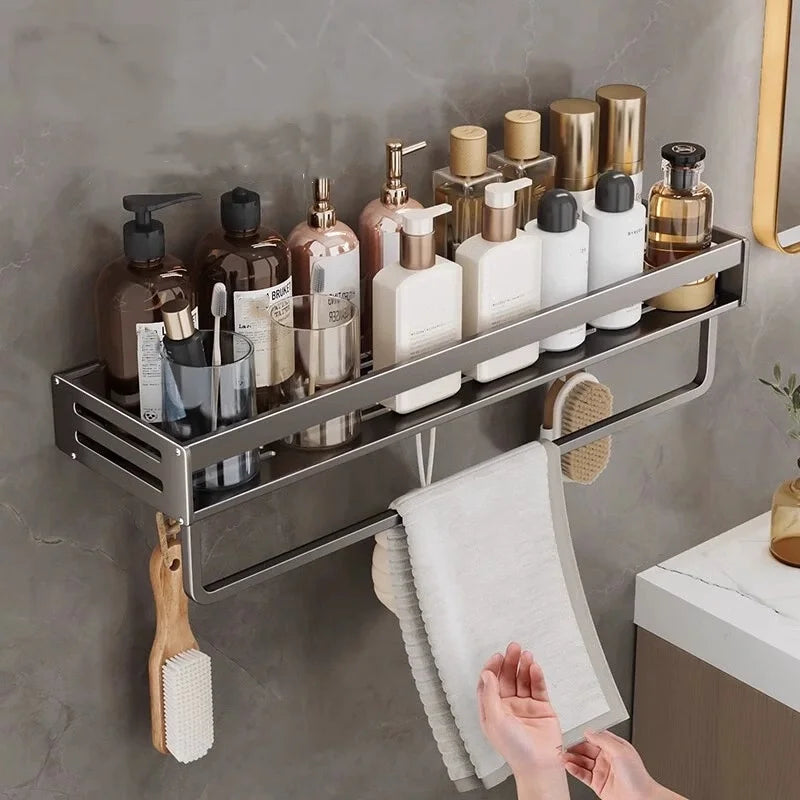 Aluminum Bathroom/Kitchen Shelf For Accessories With Towel Bar