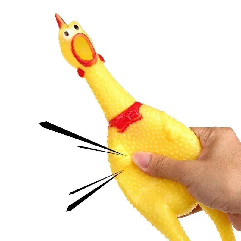 Pet's Small Or Large Durable Yellow Rubber Screaming Chicken Chewy Toy