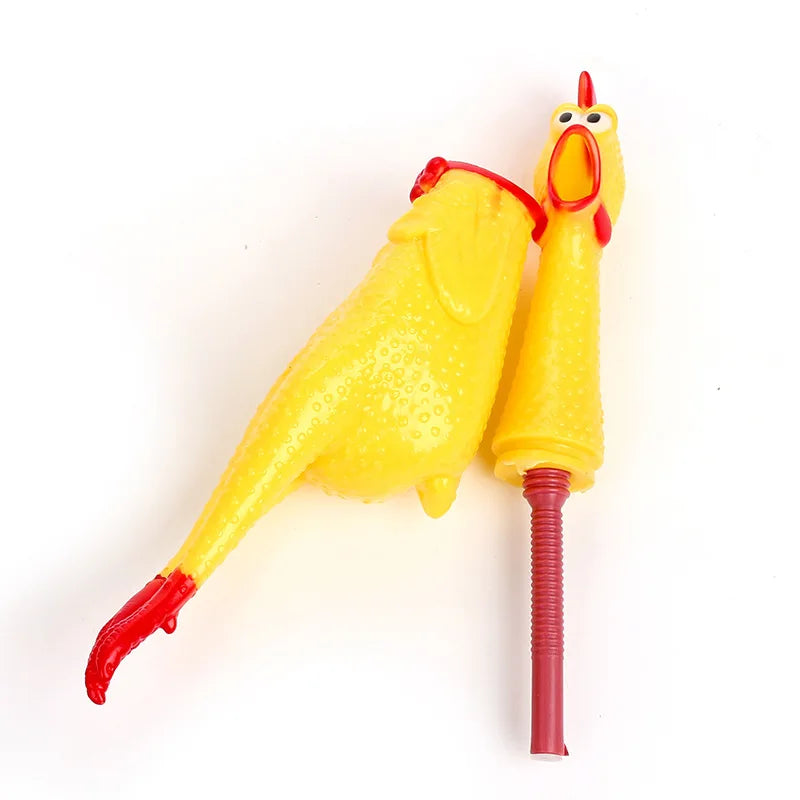 Pet's Small Or Large Durable Yellow Rubber Screaming Chicken Chewy Toy