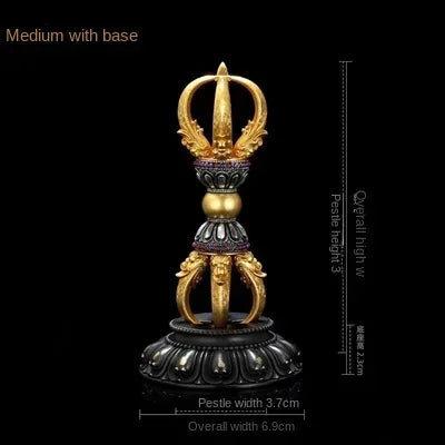 Wugu Tibetan Tantric Silver/Brass Diamond Demon Pestle Figurine with Base