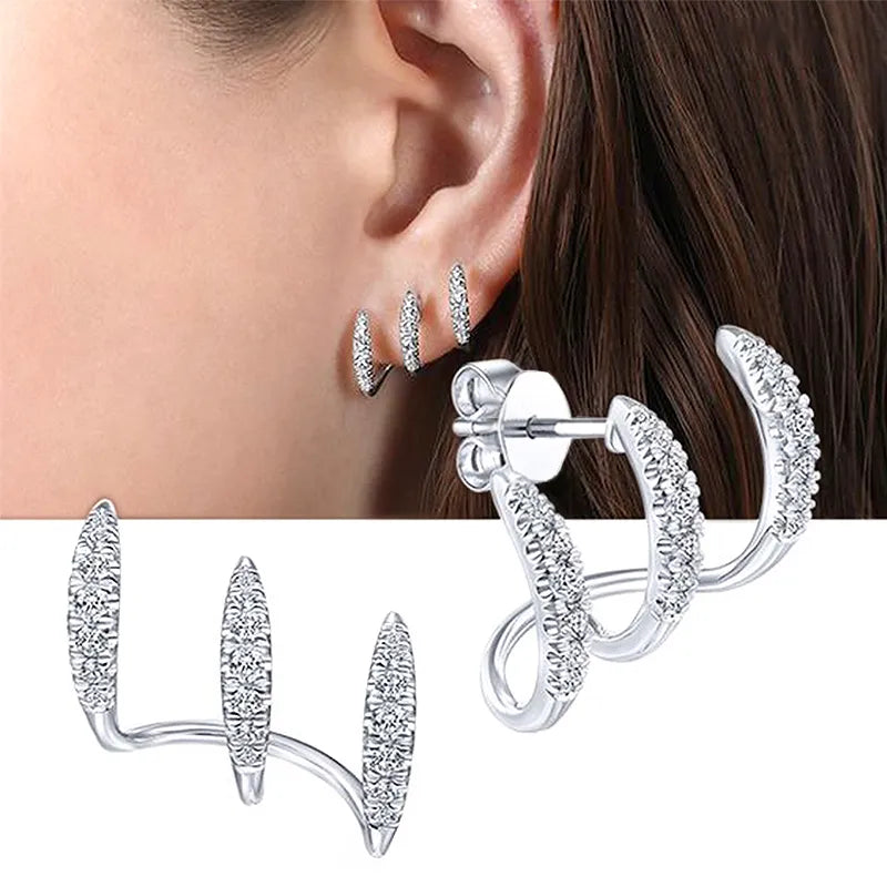 Huitan Silver Stud Earrings with Crystal AAA CZ Stone