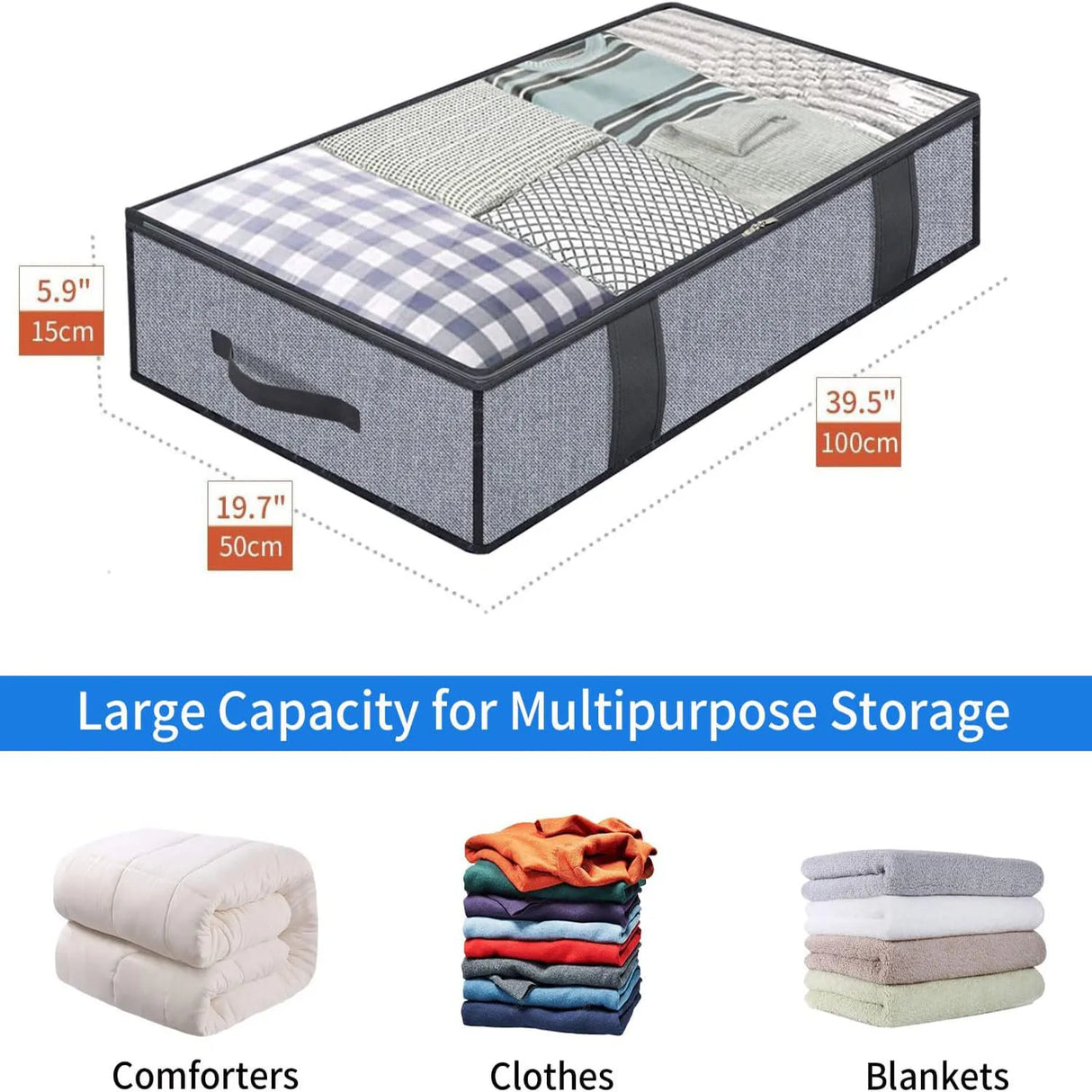 Storage Bag With Cover That Fits Under the bed With 4 Reinforced Handles