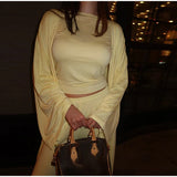 Women's 3 Piece Off Shoulder Sleeveless Cropped Tank Top With Elastic Wide Leg Pant And Long Cardigan