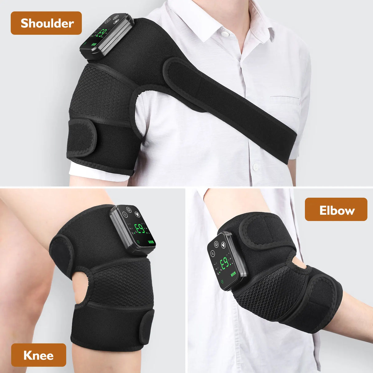 Rechargeable Electric Heated Vibration Massage Belt For Knees, Shoulders Or Elbows