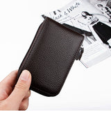 RFID unisex genuine leather business card holder or bank card holder. Secured closer with a zipper.