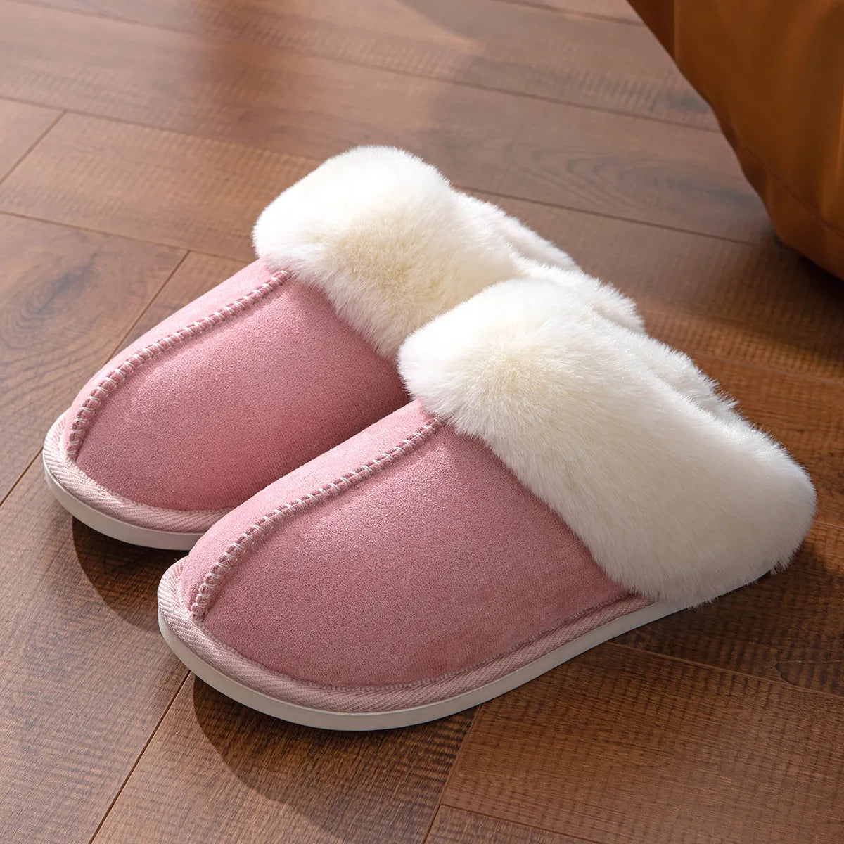 Winter Faux Suede Plush Closed Toe Slippers.