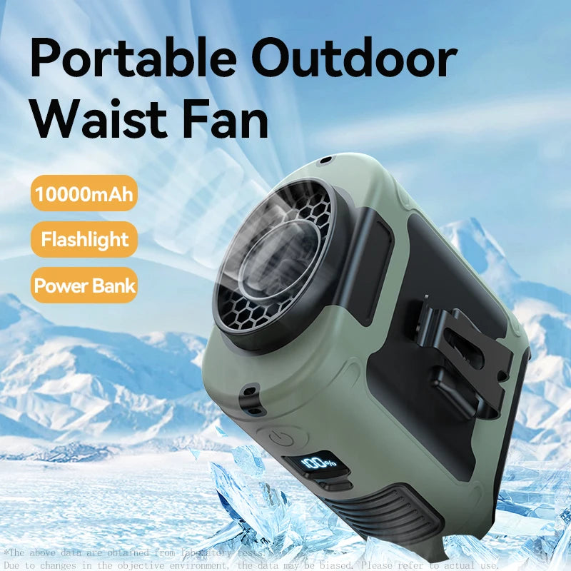 20000mAh Outdoor Portable Waist/Neck Fan With Power Bank And LED Lighting