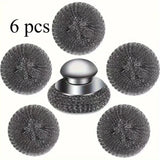 6pcs SUS Handle Steel Wool Scrubber with 5 Replacement Balls Stain Remover for Grills