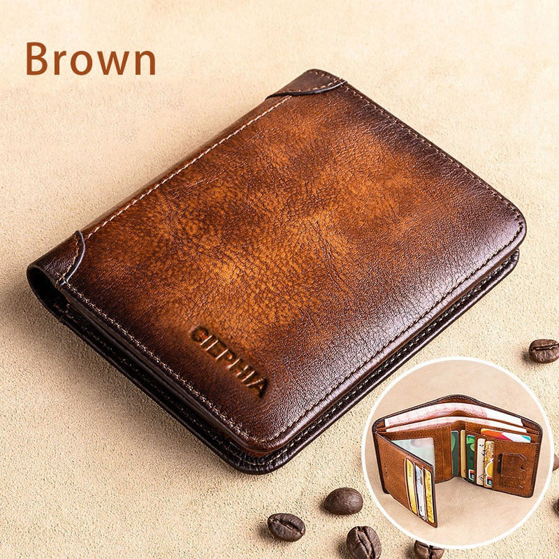 Men's Genuine Leather Rfid Protection Wallets.