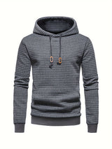 Men's Casual Waffle Pattern Pullover Hooded Sweatshirt With Kangaroo Pocket