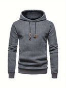 Men's Casual Waffle Pattern Pullover Hooded Sweatshirt With Kangaroo Pocket