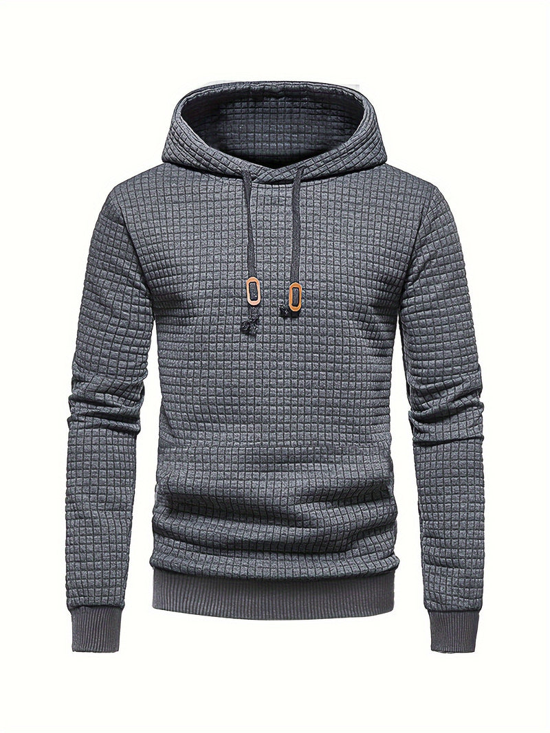 Men's Casual Waffle Pattern Pullover Hooded Sweatshirt With Kangaroo Pocket