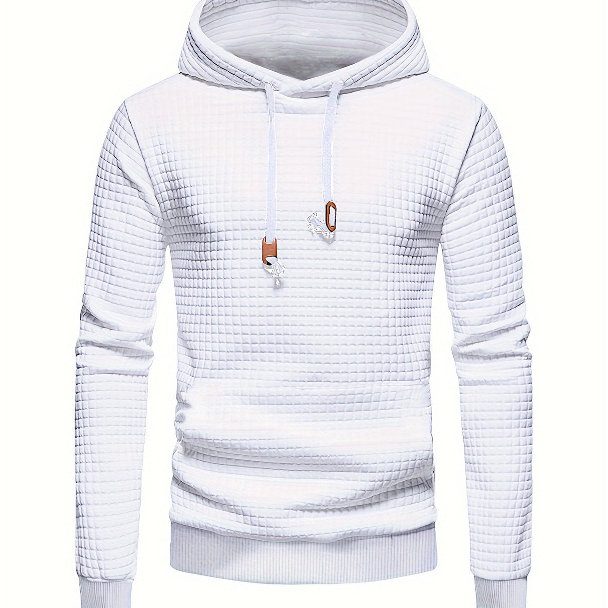 Men's Casual Waffle Pattern Pullover Hooded Sweatshirt With Kangaroo Pocket