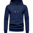 Men's Casual Waffle Pattern Pullover Hooded Sweatshirt With Kangaroo Pocket