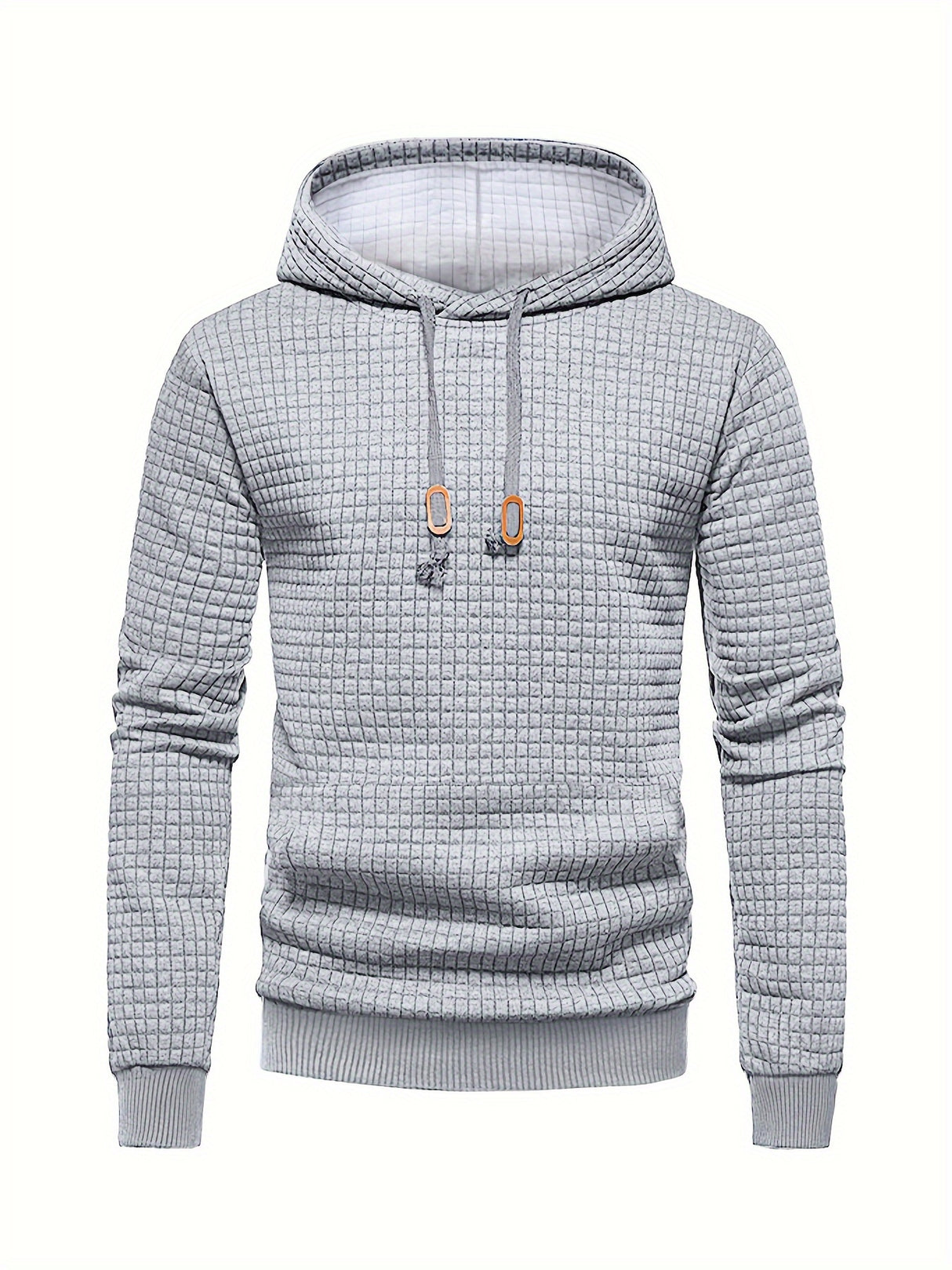 Men's Casual Waffle Pattern Pullover Hooded Sweatshirt With Kangaroo Pocket