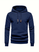 Men's Casual Waffle Pattern Pullover Hooded Sweatshirt With Kangaroo Pocket