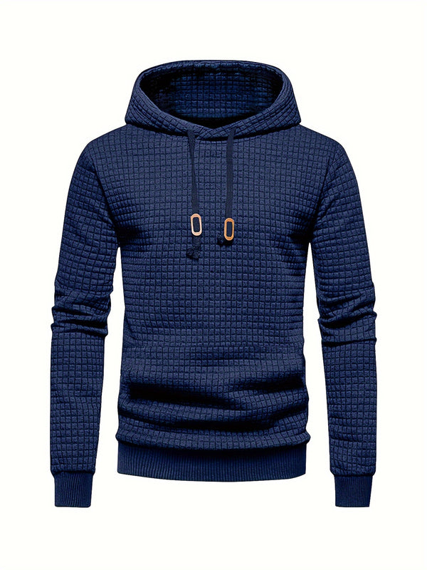 Men's Casual Waffle Pattern Pullover Hooded Sweatshirt With Kangaroo Pocket