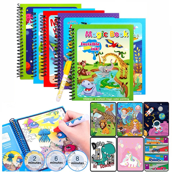 Doodle Magic water coloring cartoon book and pen.