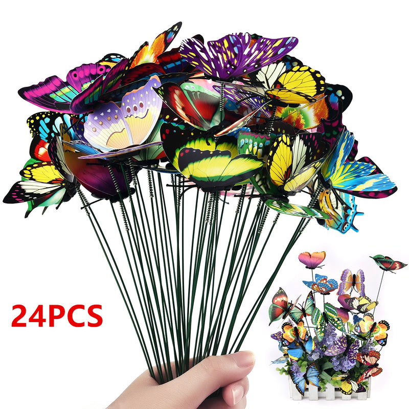 5-24Pcs/set  Colorful Whimsical Butterflies For Decorations In Flower Pots and Garden.