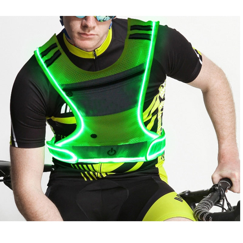 LED/USB Charging Reflective Vest With Adjustable Waist with Pouch For Running, Cycling and Walking.