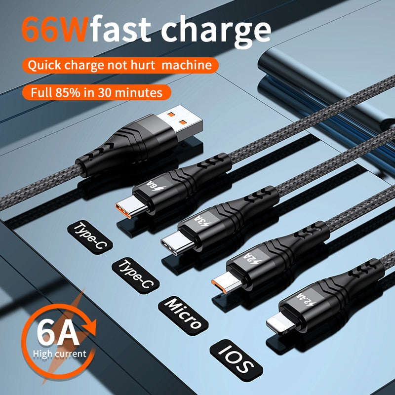 4 in 1 USB Cable C Charging Cable Micro USB Charge Cable