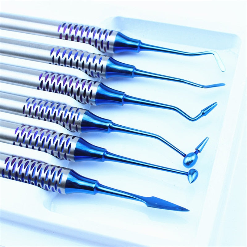 6pcs Dental Composite Resin Filling Spatula Titanium plated Head Resin Filler Set thick handle Restoration set Dental Instrument