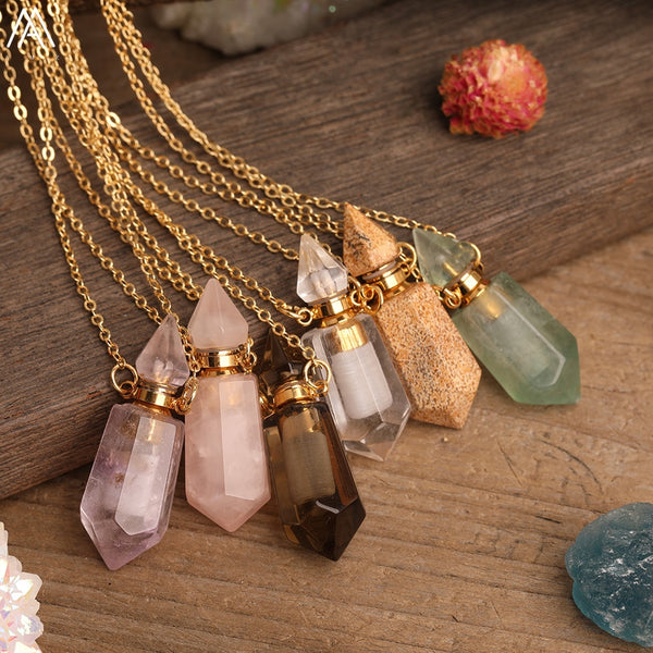 Natural Hexagon Gem Stone Pendant Necklaces.