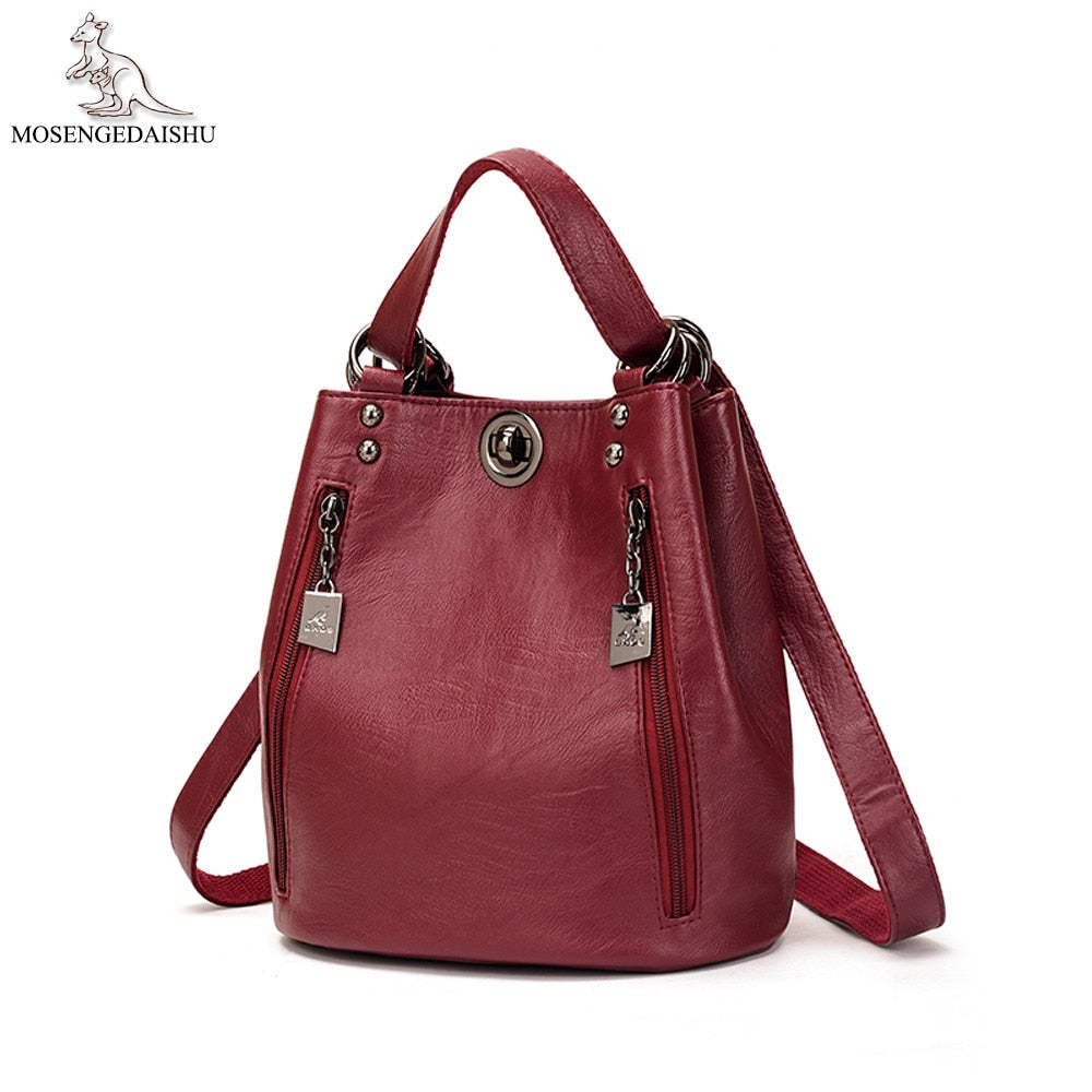 Double Zipper Ladies Leather Bookbag/Backpack.